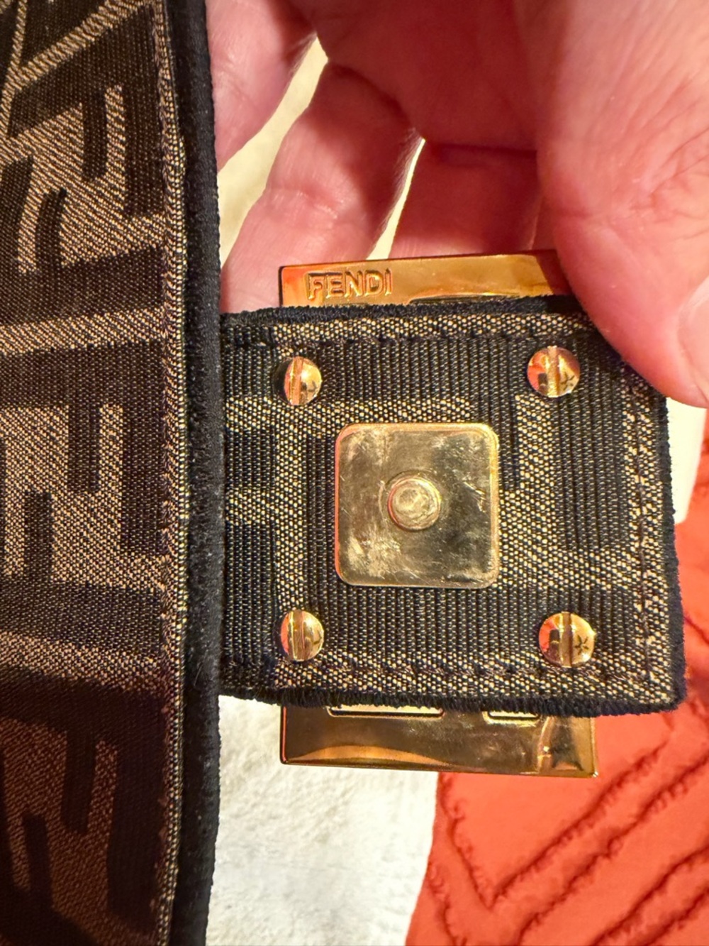 Fendi Brown and Black FF Logo Baguette Shoulder Bag with Gold Hardware - Picture 5 of 13